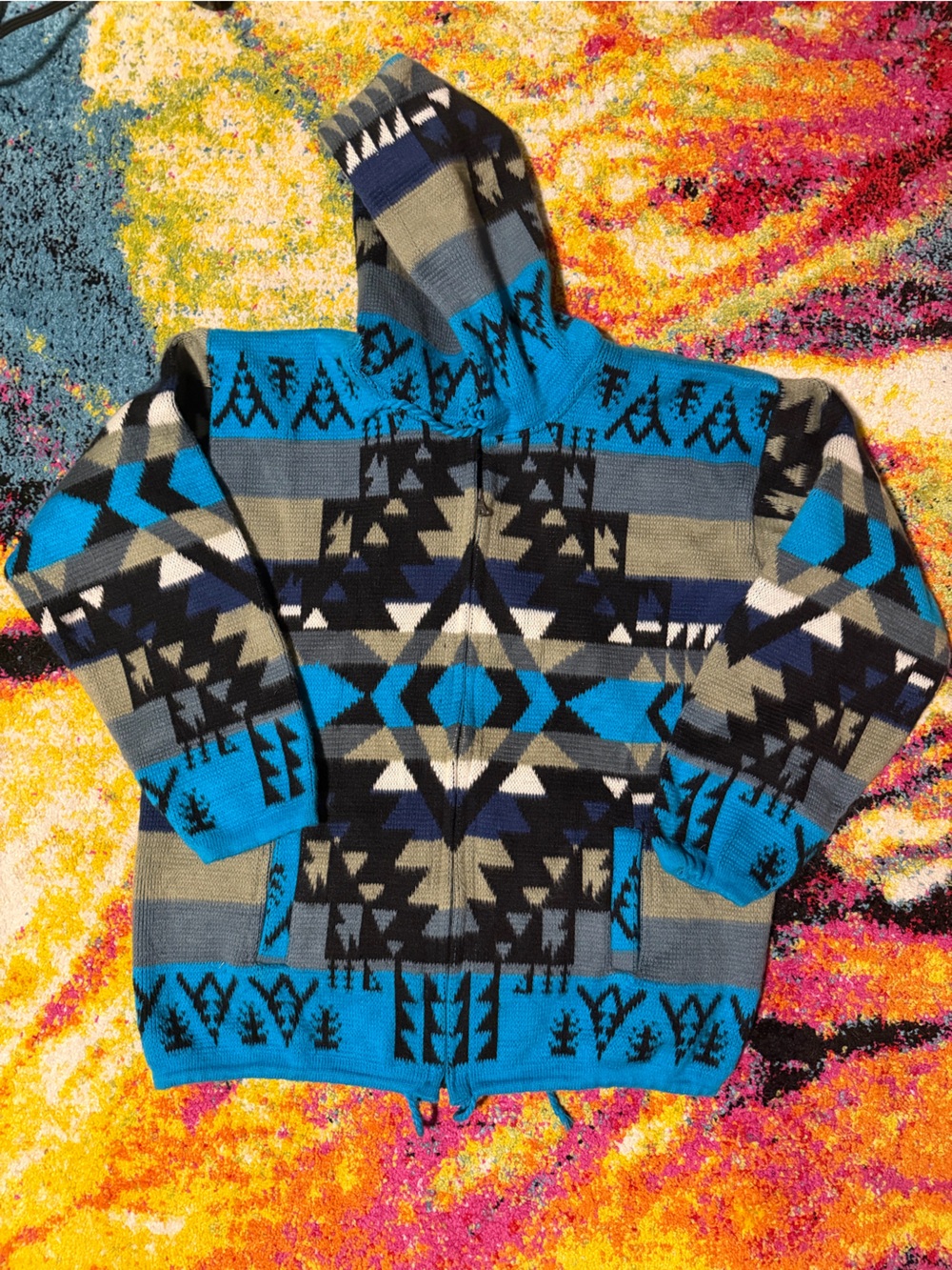 Blue Aztec Pattern Zip Up Jacket